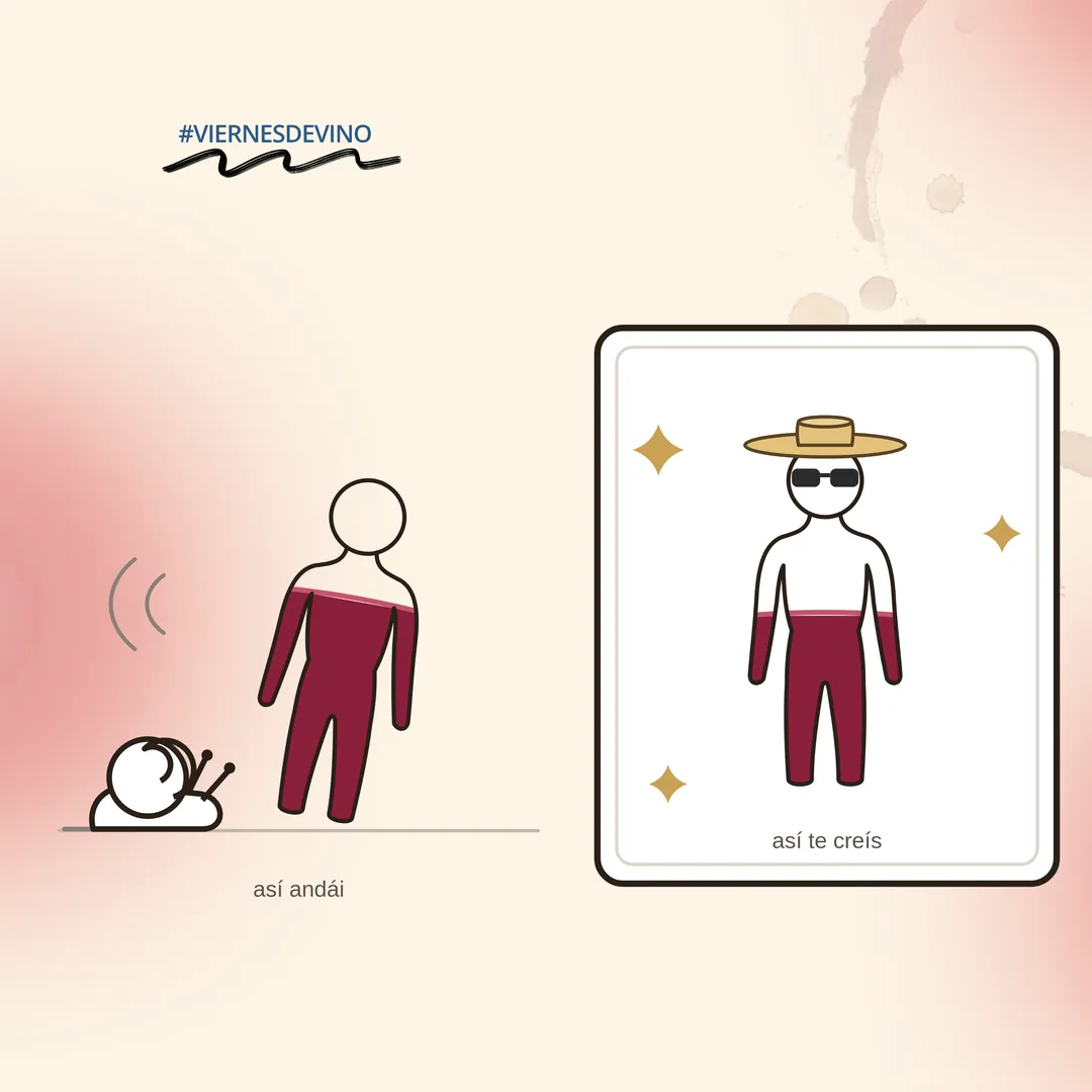 Dos figuras comparadas: cómo andas de verdad, lento y arrastrándote como un caracol, versus cómo te crees que andas, con lentes de sol y brillos alrededor.
